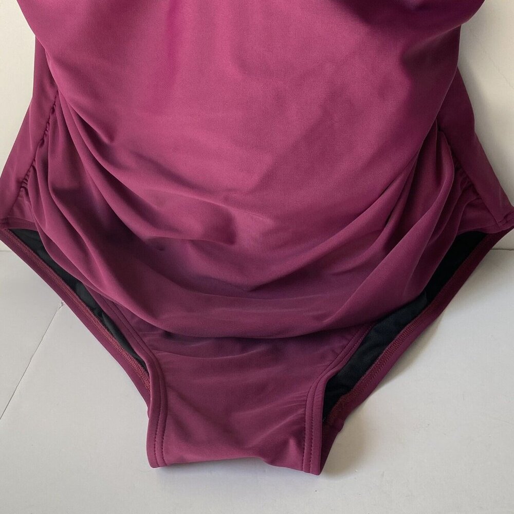DKNY Womens Ruffled V-Neck One-Piece Swimsuit Women Plus 18 Purple Adjustable - Picture 4 of 7